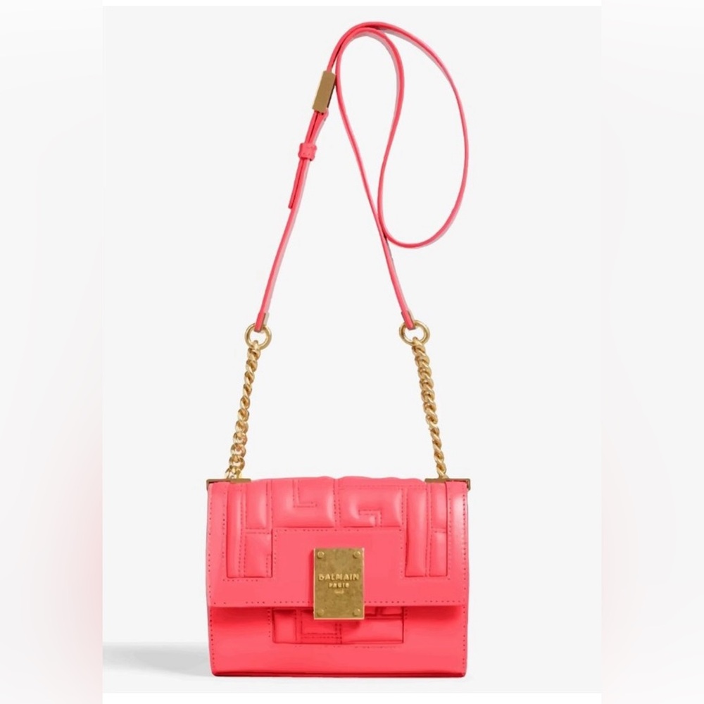 BALMAIN 1945 Soft Mini Quilted Leather Shoulder Bag in Coral 🥰